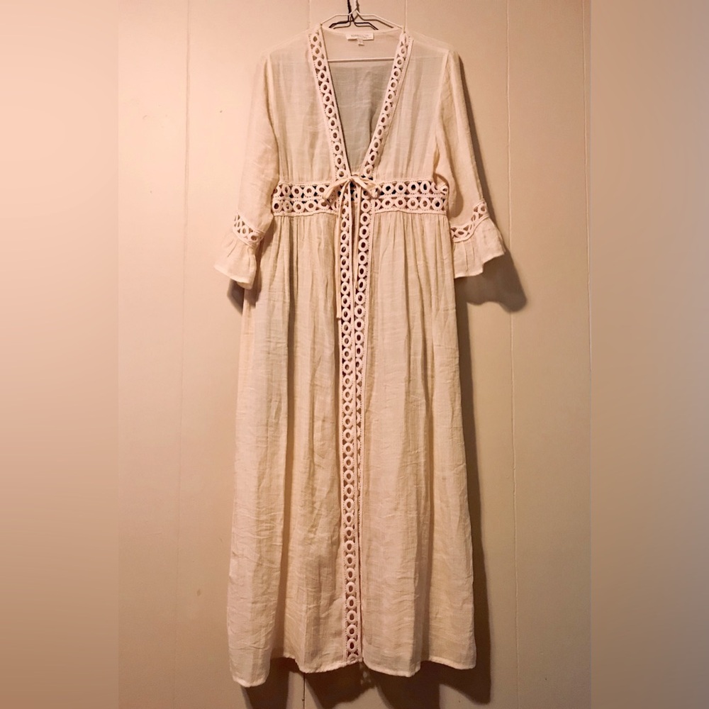 Stunning Light Cream Embroidered Long Duster/Kimono